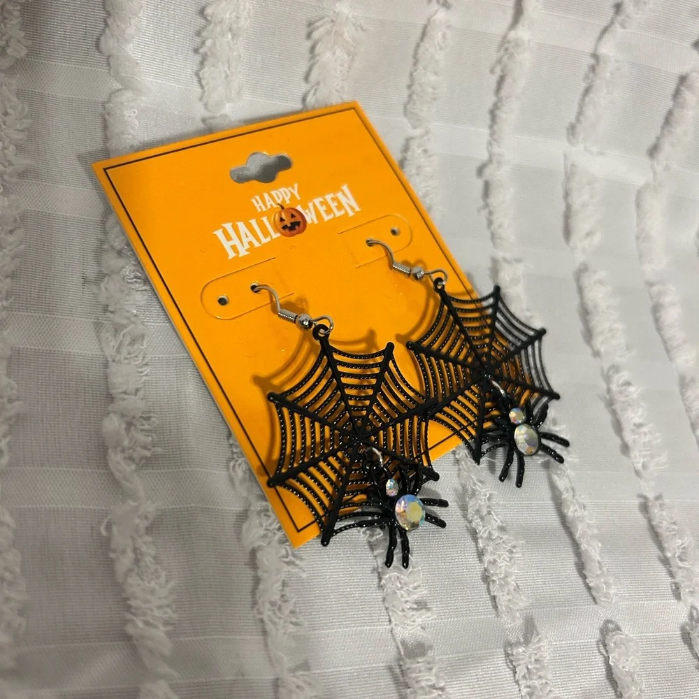 Black Spider Web‎ Halloween Earrings